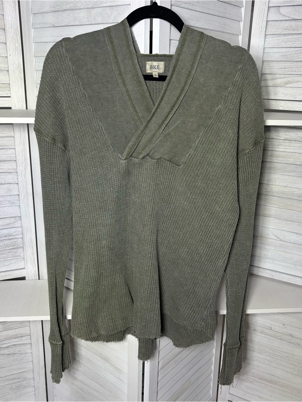 BKE Olive Green Cowl Neck Waffle Knit Top Size L